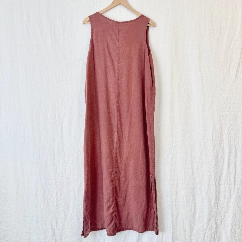 VTG GAP 90s Minimalism Lagenlook Linen Maxi Dress Sleeveless Mauve Rust Rose - Picture 3 of 3